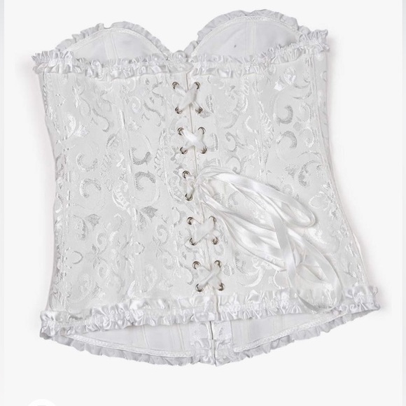 NWT DOSE white floral textured over bust back lace up Boned corset top XL-S - Picture 3 of 15
